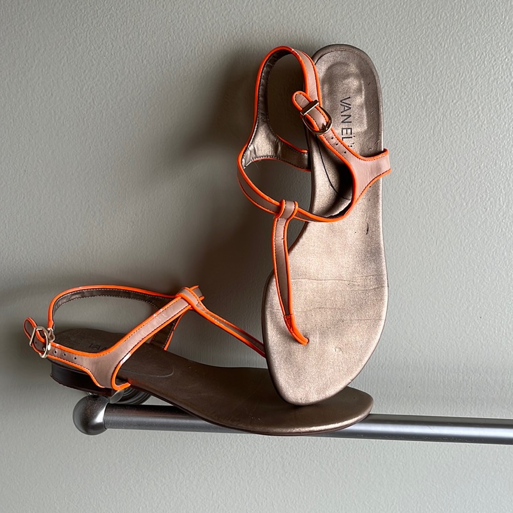 🍊 Vaneli Nude Sandals with Neon Orange Trim